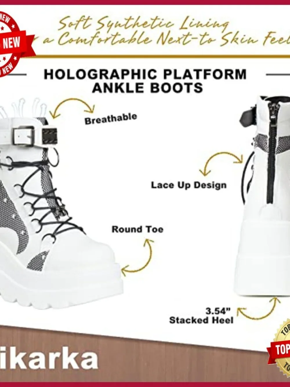 Platform Combat Boots with Wedge Heel Lace Up Ankle Boots
